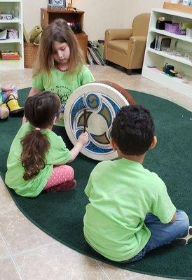 Playing an Irish drum