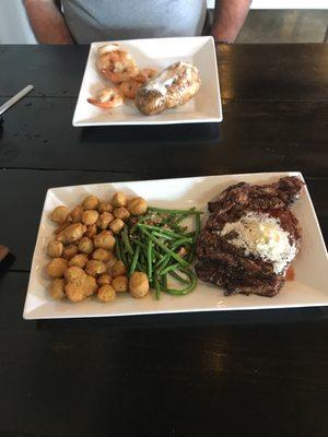 Ribeye & grilled shrimp! Looks yummy -