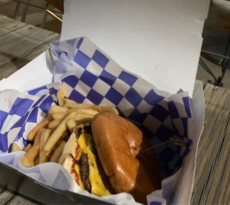 Scrumptious burger and fries