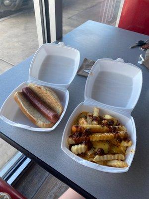 Hot dog and Chili Cheese Fries