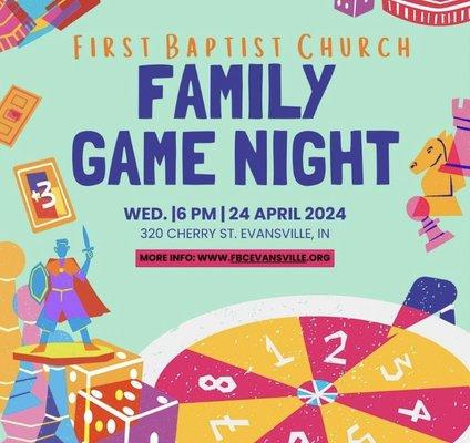 Family Game Night is the last Wednesday of every month 6-8.