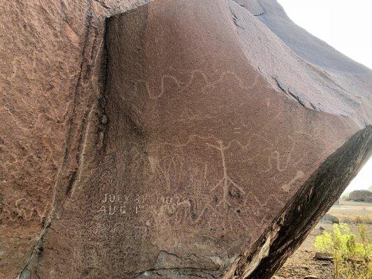 Example of the array of ancient pictographs to be found on numerous boulders. Do you see the lady giving birth?