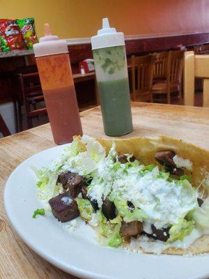 Lengua quesadilla. Big tender cuts. Red sauce could be hotter but delicious, nonetheless.