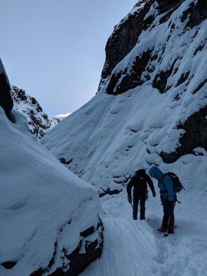 getting ready to rappel down the route