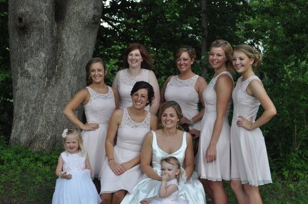 Custom made bridal gown, bridesmaid and flower girl dresses.