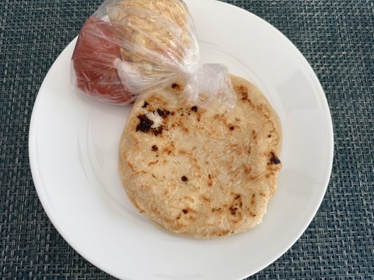 Cheese pupusa w/ cabbage slaw and salsa