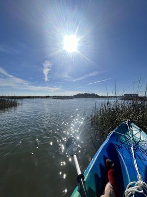 Rental kayak (single) on the water near carrot island.