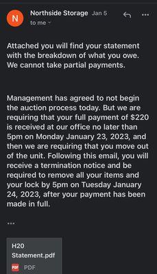 As I see I only owe $220 Jan 5 I went in with $100 and they refused it, I would've only owed $120 but nope, then tell me to leave as well