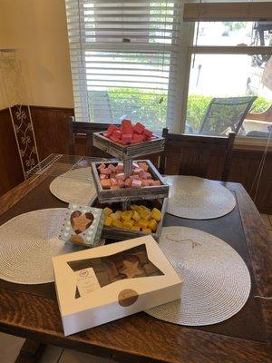 Here's an order ready to go out the door and some of her Fudge displayed on the table for game night at our house