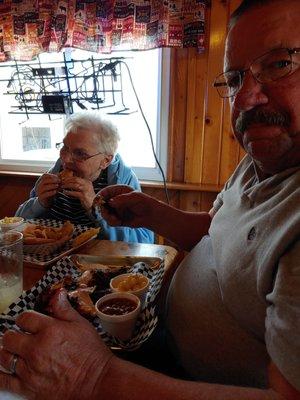 92 yr old mom chowing down on some que!