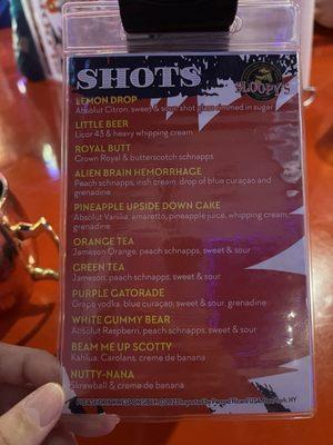 Shot menu