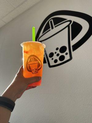 Crave (mango, passion fruit, guava) with strawberry popping boba