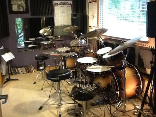 My Studio includes:  DW Drumsets, Crescent Cymbals, Remo Drumheads, Regal Tip Sticks & Brushes, Ahead Practice Pads, mirrors, and more.