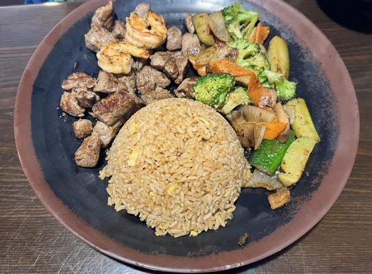 New York Strip and shrimp hibachi