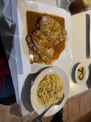 Chicken Sorrentino with a side of pasta