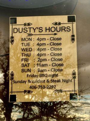 Dusty's hours