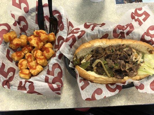 My cheesesteak and Tater Tots