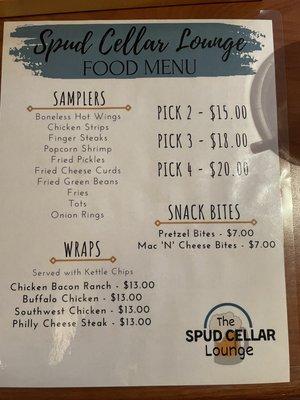 Spud Cellar Lounge Menu