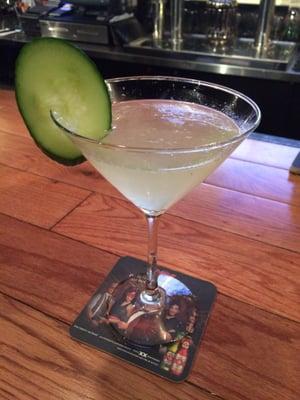 Cucumber Martini- Hendrick's gin, St. Germaine elderberry liquor, muddled cucumber, lime and lemon served on the rocks $10