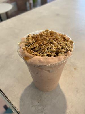 Strawberry Stefani smoothie with protein & granola!