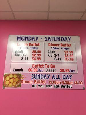 Buffet hours and prices