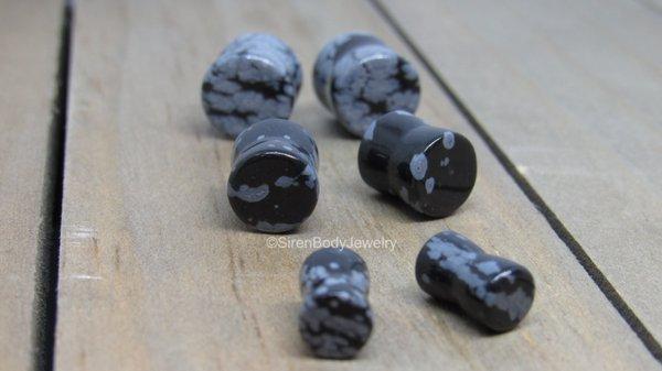 Obsidian stone plug earrings at SirenBodyJewelry.com and in-store.