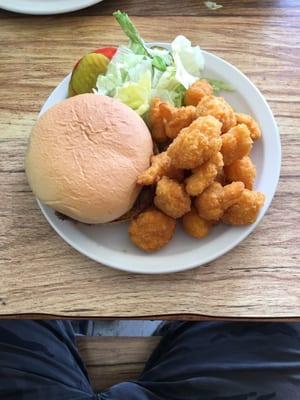 Hamburger with fried cauliflower.