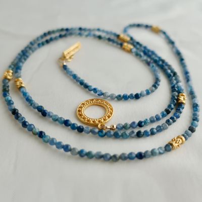 Kyanite faceted gemstones and gold vermeil beads and toggle