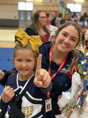 Kylah And Mom/Coach at A CheerLeading Competition Representing The Kelso Highlanders