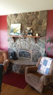 New bench, mantel, and stone