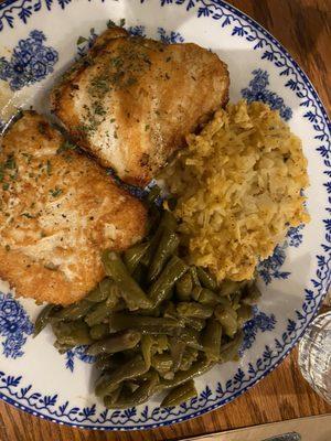 Smoked Chicken Breast dinner with green beans and Hashbrown Casserole