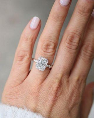 Gorgeous Radiant cut halo engagement ring by Dallas Diamond Factory