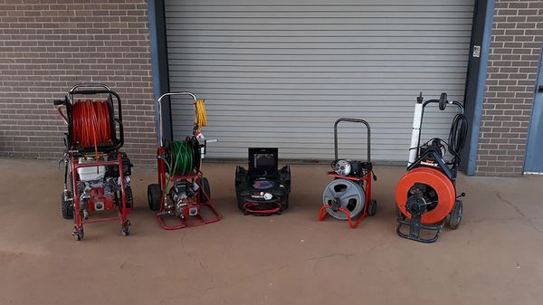 Some of our drain machines that we use for toilet, sink, or any other drain clogs.