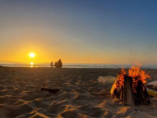 Campfire at sunset