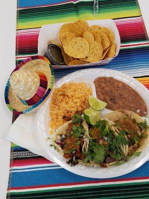 3 taco sampler plate (chicken, steak, pork)