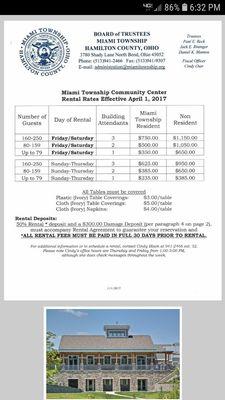 Screenshot of the rental rates from the Township's website.