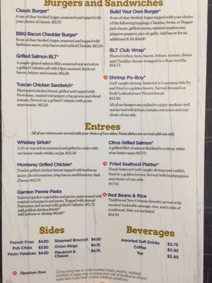 New Menu as of June 2016