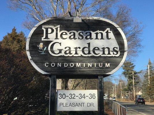 The signage at Pleasant Gardens Condominium