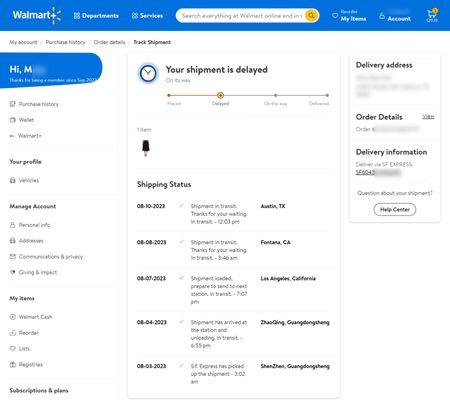 Redacted Shipment Tracking Page