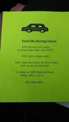 $250 drivers ed in Baltimore Maryland