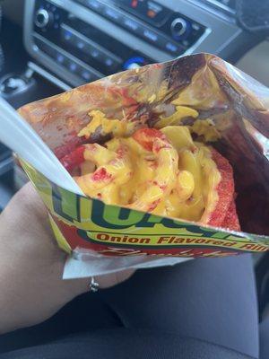 Flamin hot + nacho cheese + Chamoy