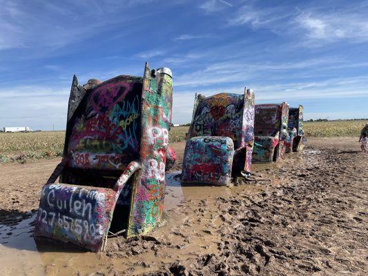 Cadillacs buried in the ground in Amarillo Tx