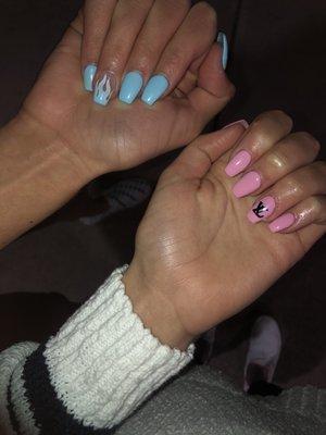 My friends nails(left) my nails (right)