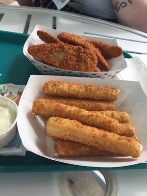 Chicken strips and mozzarella sticks