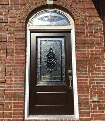 farmhouse style door with decorative frosted glass