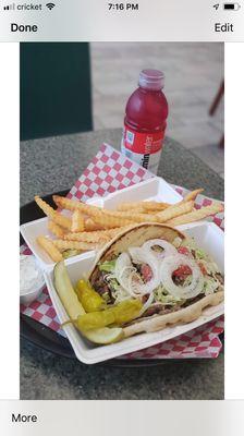 Try our delicious Gyro with fries.