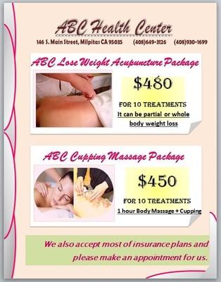 ABC SPECIAL:  Cupping Massage Package& Lose Weight Package