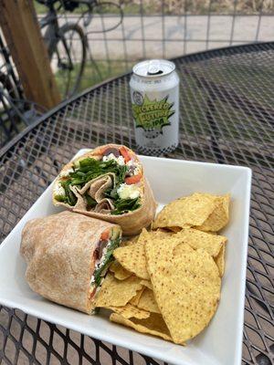 Excellent lunch at Higher Grounds--Vege Wrap! And a cold SKA IPA!  Yum!  Great refuel during a nice gravel ride.