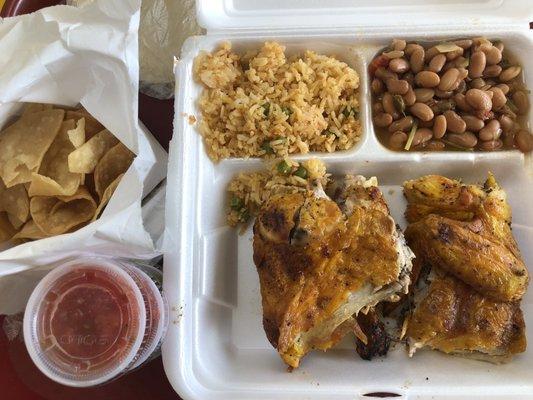 Half Chicken Combo, rice & charro beans, drink included... only $7.49 plus tax. Very flavorful..yum!