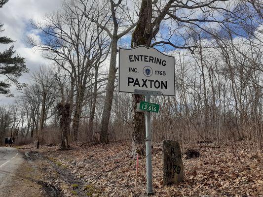 Entering Paxton Sign from Rutland on Rte. 52